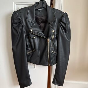Generation Love Vegan Leather Moto Jacket with puff sleeves in Black Size S.